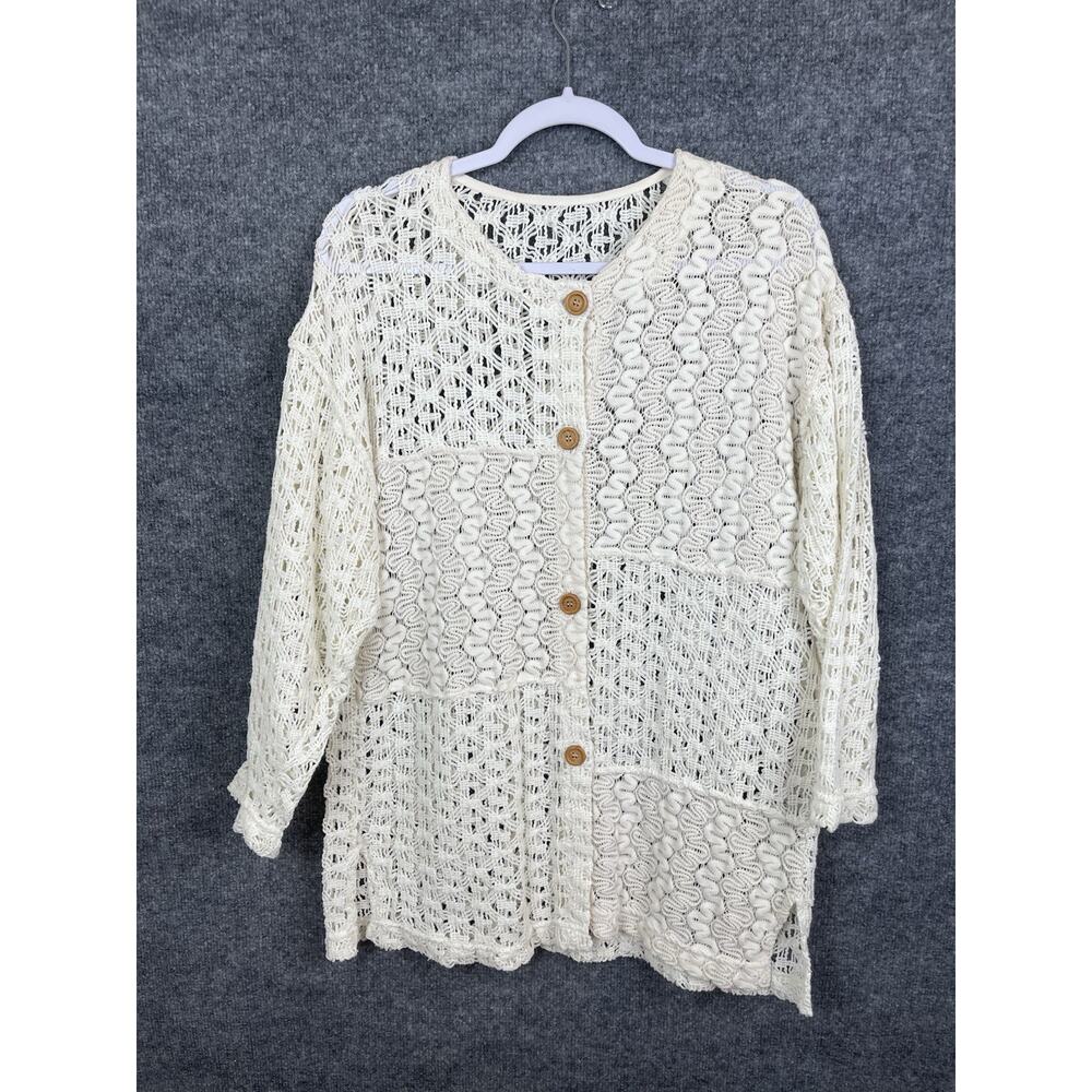 Women's X Long-sleeve, Button Down Chucky Knit Cardigan Sweater Patchwork Design